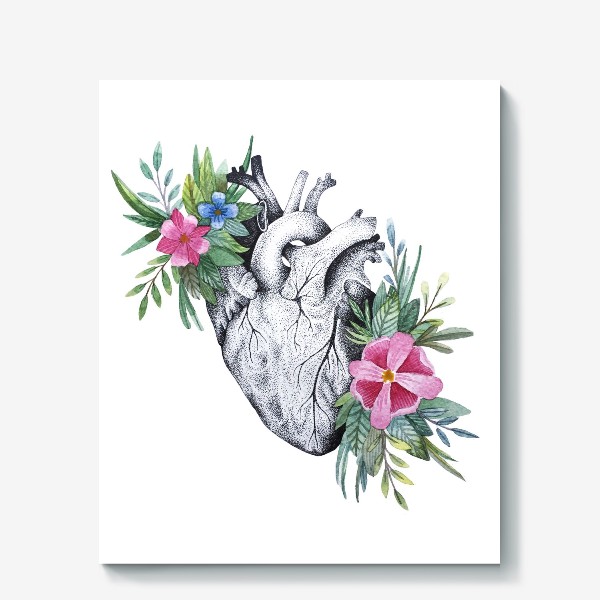 Холст «Сердце и цветы»