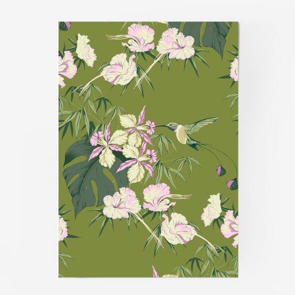 Постер &laquo;Тропические цветы и колибри&raquo;