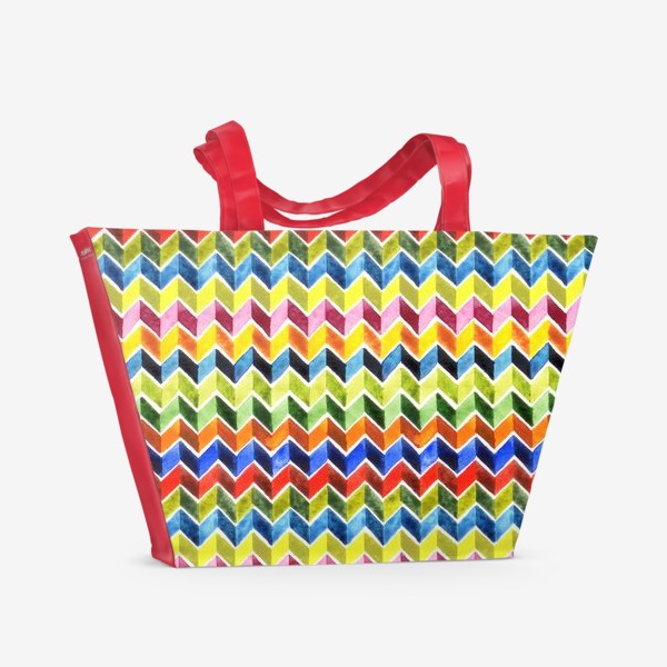 Пляжная сумка «Цветные зигзаги на белом»