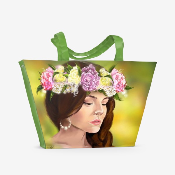 Пляжная сумка «девушка с цветами»