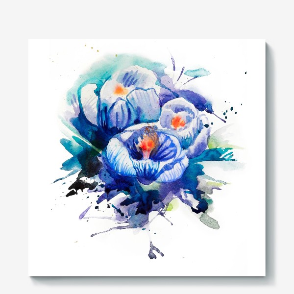 Холст «Акварельные голубые цветы»