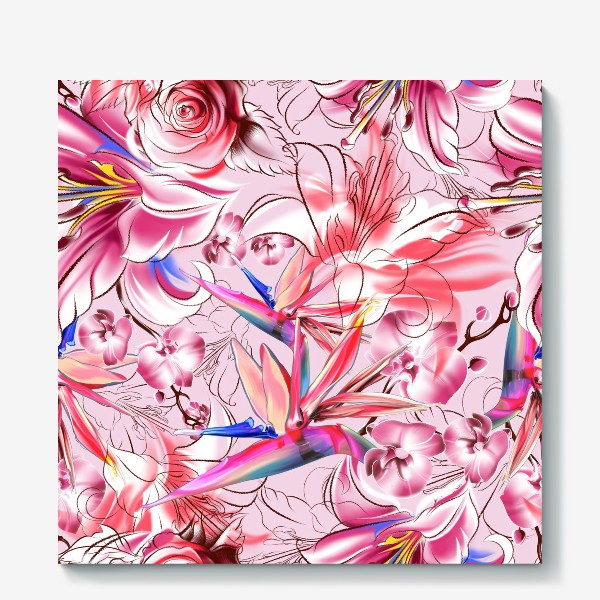 Холст «Цветочный розовый узор»