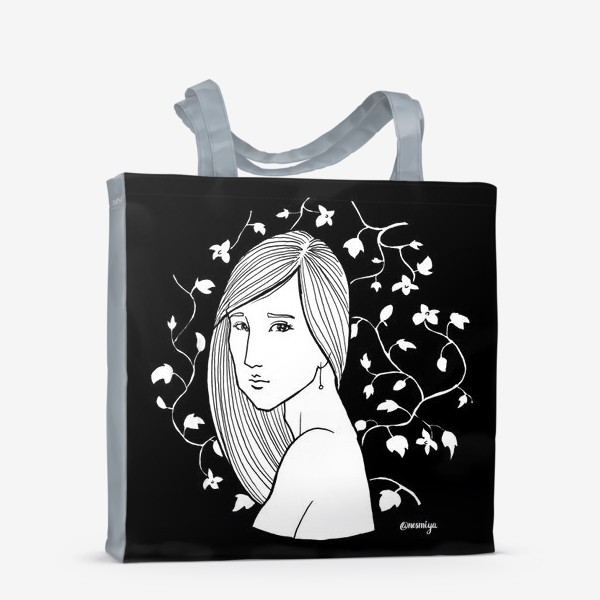 Сумка-шоппер «Девушка в цветах, черное»