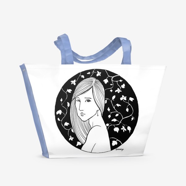 Пляжная сумка «Девушка в цветах, белое»