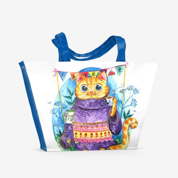 Пляжная сумка «Кошка с кофе»