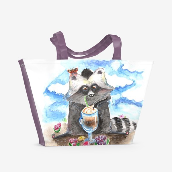 Пляжная сумка «Енотовидная собака и латте»