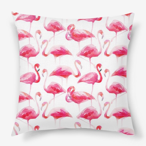 Подушка «Розовые акварельные фламинго »