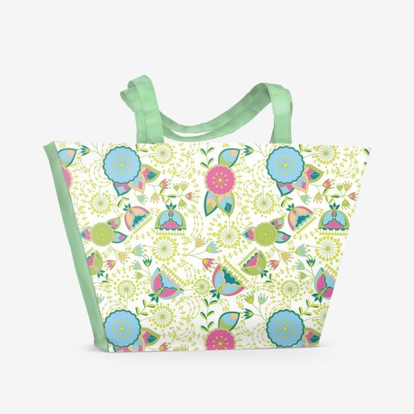 Пляжная сумка «Цветочный узор с одуванчиками и маками»