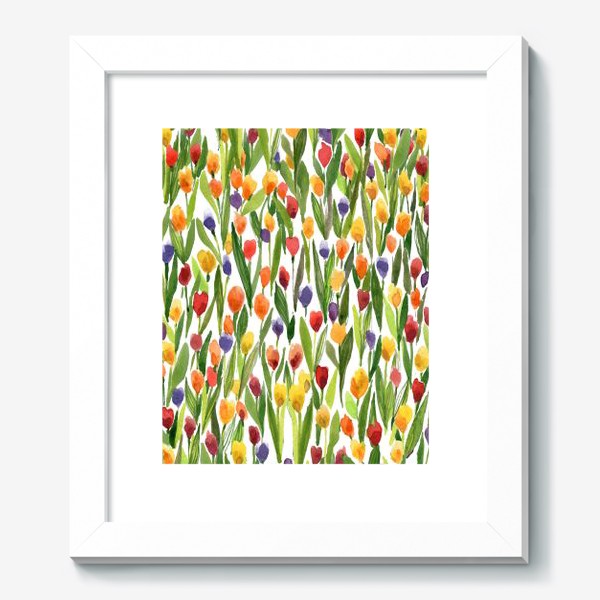 Картина «цветные тюльпаны на белом фоне»
