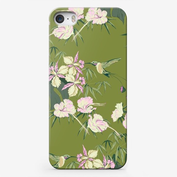 Чехол iPhone «Тропические цветы и колибри»