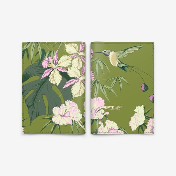 Обложка для паспорта «Тропические цветы и колибри»
