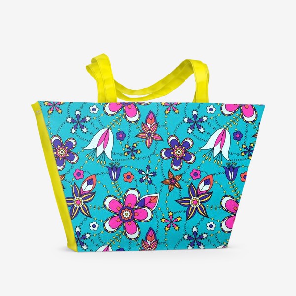 Пляжная сумка «Фантазийные цветы на голубом»