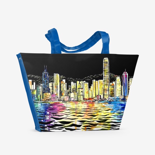 Пляжная сумка «Акварель Ночной Гонконг»
