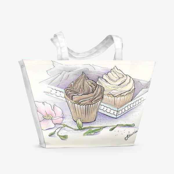 Пляжная сумка «Сливочный и шоколадный капкейки»