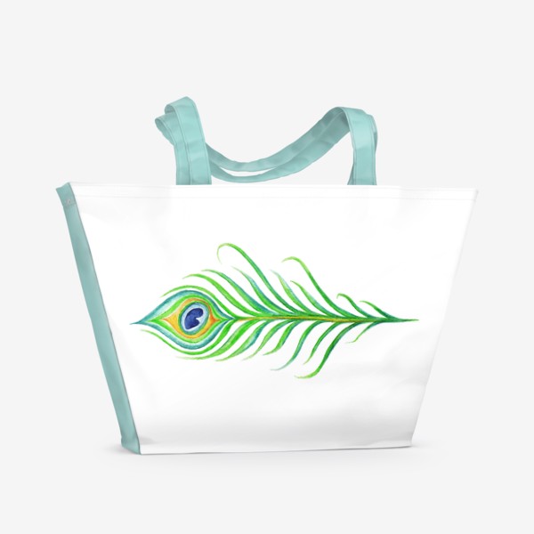 Пляжная сумка «Перо павлина акварель»