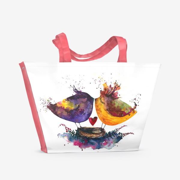 Пляжная сумка «Влюблённые птицы в гнезде»