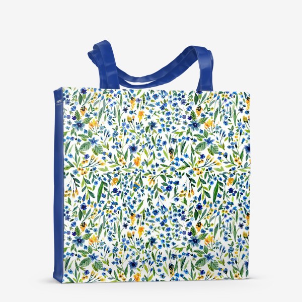 Сумка-шоппер «маленькие синие и желтые цветы на белом фоне»