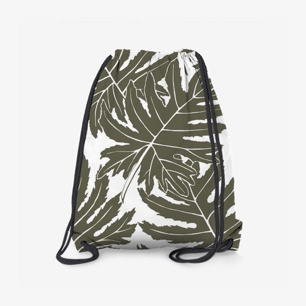 Рюкзак «Филодендрон двоякоперистый, листья, паттерн (серый)»