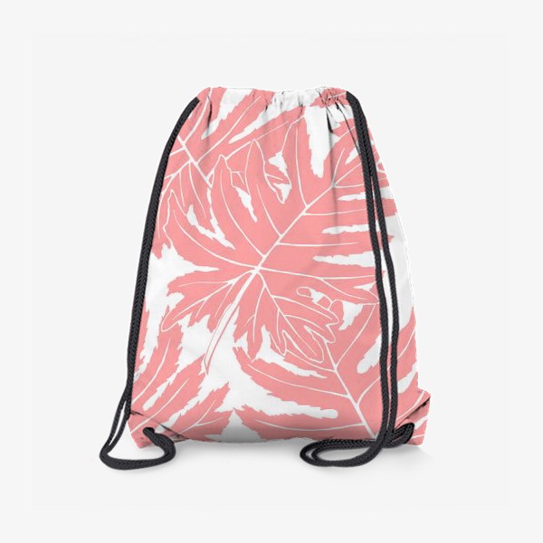 Рюкзак «Филодендрон двоякоперистый, листья, паттерн (розовый)»