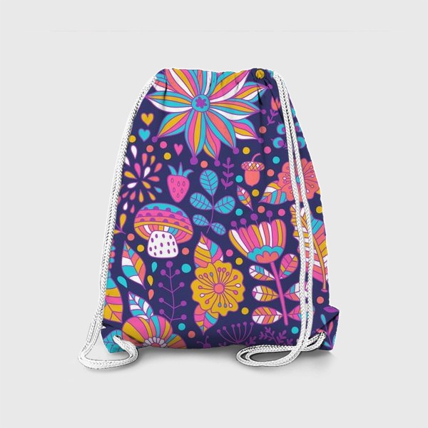 Рюкзак «Фиолетовый паттерн с листочками, цветами и ягодами»