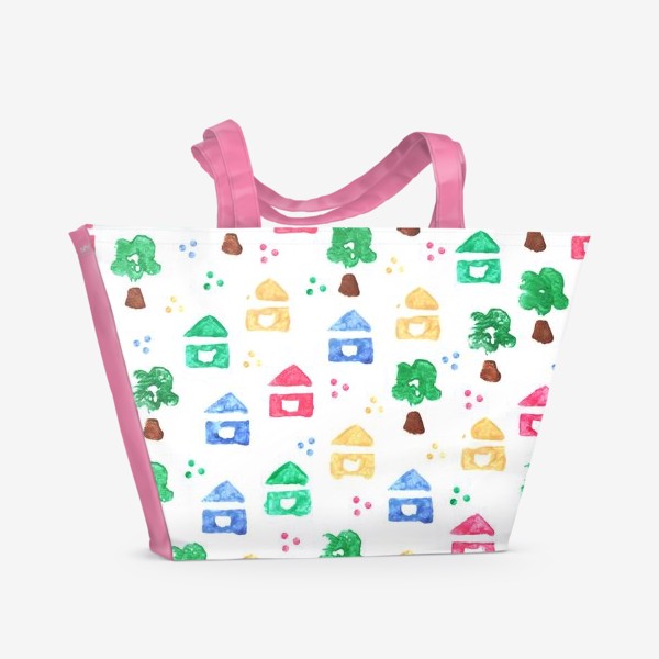 Пляжная сумка &laquo;Детский паттерн милые домики и деревья&raquo;