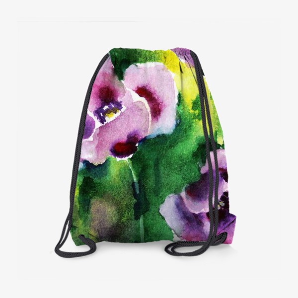 Рюкзак «Акварельные цветы, фиалки, маки, природа, растения»
