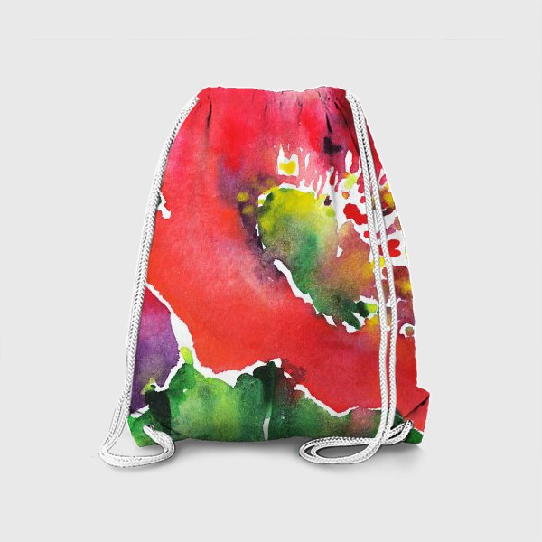 Рюкзак «Красный цветок мак, акварельная иллюстрация, природа, цветы»