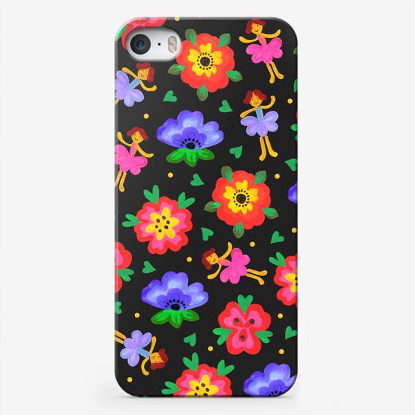 Чехол iPhone «Яркий паттерн цветы и феи. Детские обои.»