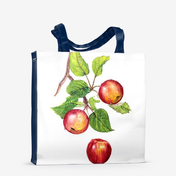 Сумка-шоппер &laquo;Фрукты, красные яблоки на ветке. Ботаническая иллюстрация&raquo;