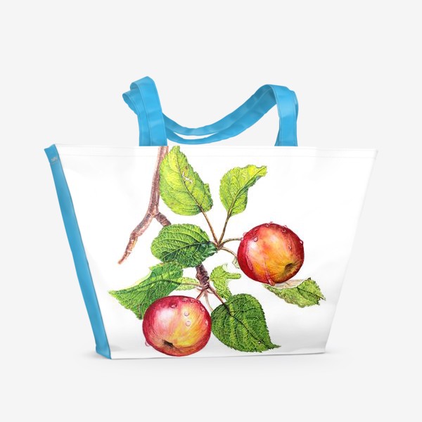 Пляжная сумка &laquo;Фрукты, красные яблоки на ветке. Ботаническая иллюстрация&raquo;