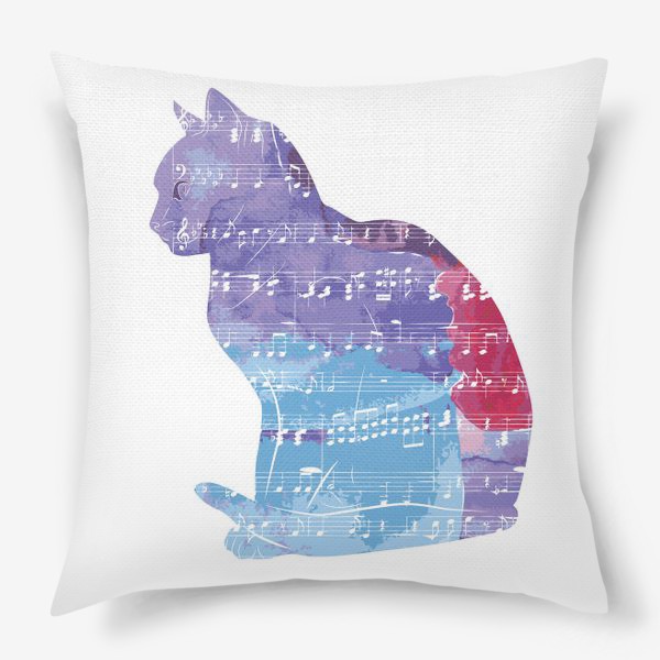 Подушка «Музыкальный кот акварель»