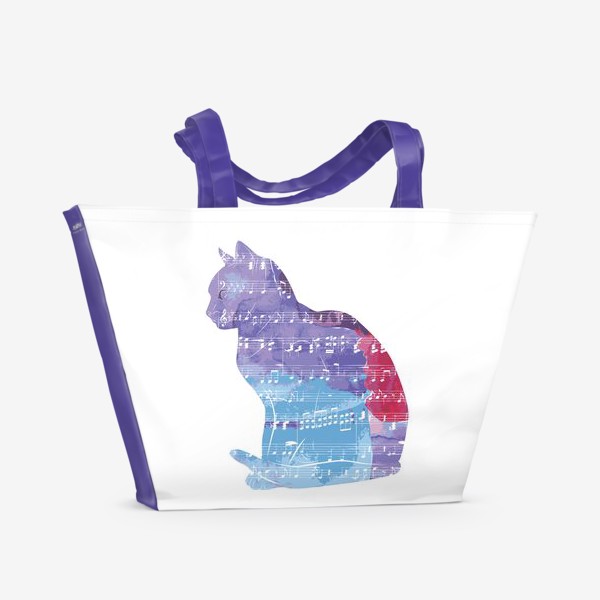 Пляжная сумка &laquo;Музыкальный кот акварель&raquo;