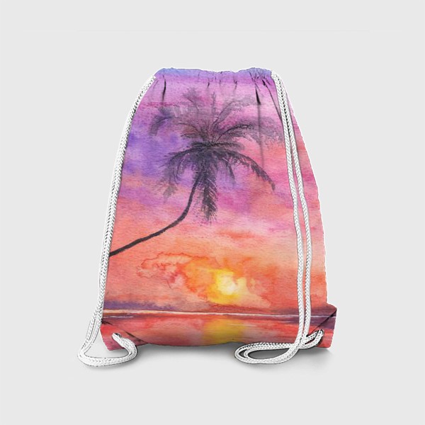 Рюкзак «Закат на океане. Пейзаж, пальма, море, пляж, небо»