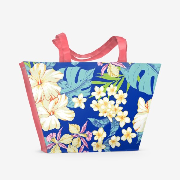 Пляжная сумка &laquo;Цветы. Гавайи. Синий.&raquo;