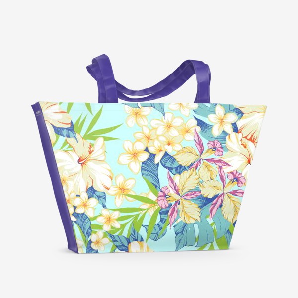 Пляжная сумка &laquo;Цветы. Гавайи. Голубой.&raquo;