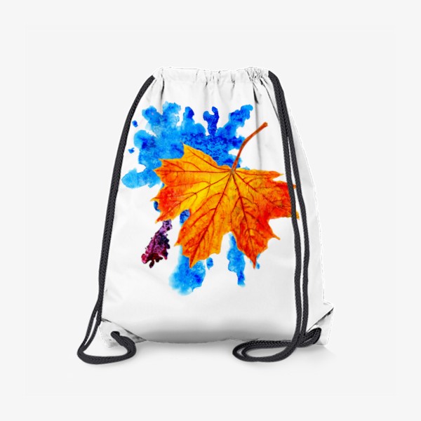 Рюкзак «Осенний лист клена на акварельной синей кляксе»