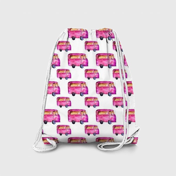 Рюкзак «Vintage pink bus pattern / Ретро розовый автобус»