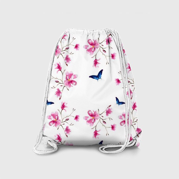 Рюкзак «Акварельные магнолии и синие бабочки»
