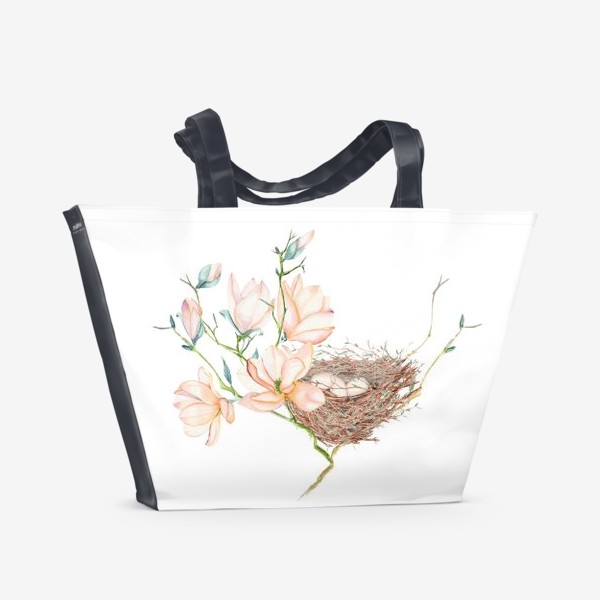 Пляжная сумка «Птичье гнездо в магнолиях»