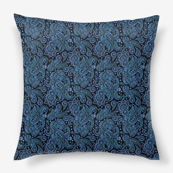 Подушка «Синий акварельный узор пейсли»