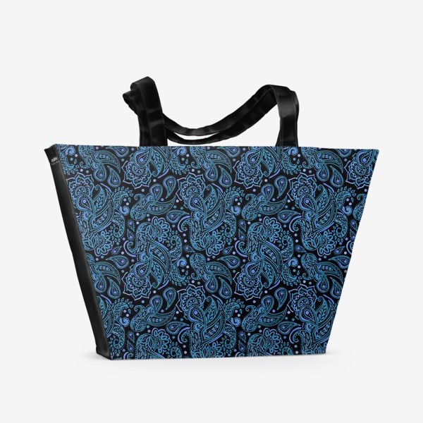 Пляжная сумка «Синий акварельный узор пейсли»