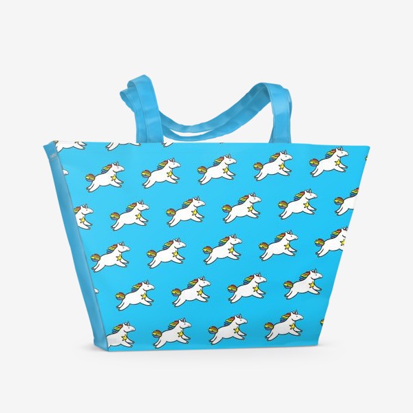 Пляжная сумка «Радужный единорог на голубом»