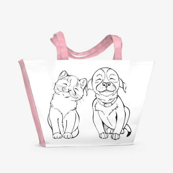 Пляжная сумка «шенок и котенок друзья»