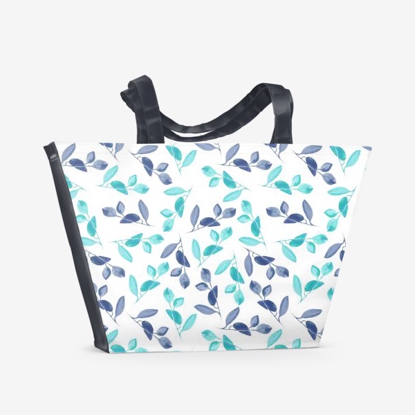 Пляжная сумка «Бирюзовые акварельные листья и веточки»