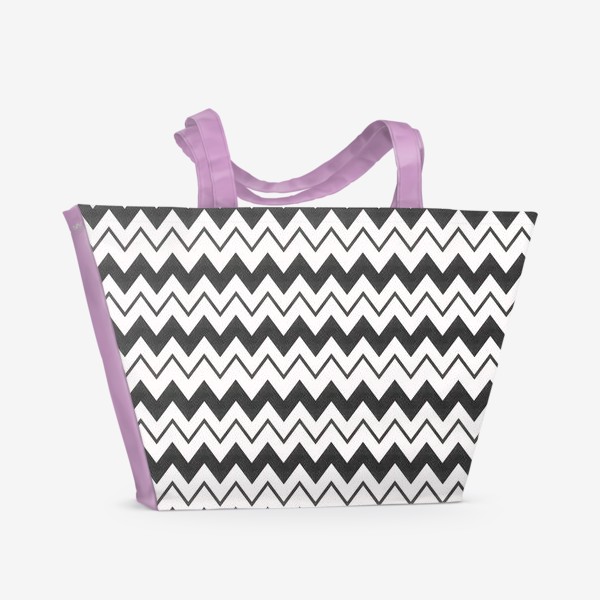 Пляжная сумка «Паттерн геометрический орнамент бохо с зигзагами Black Collection»