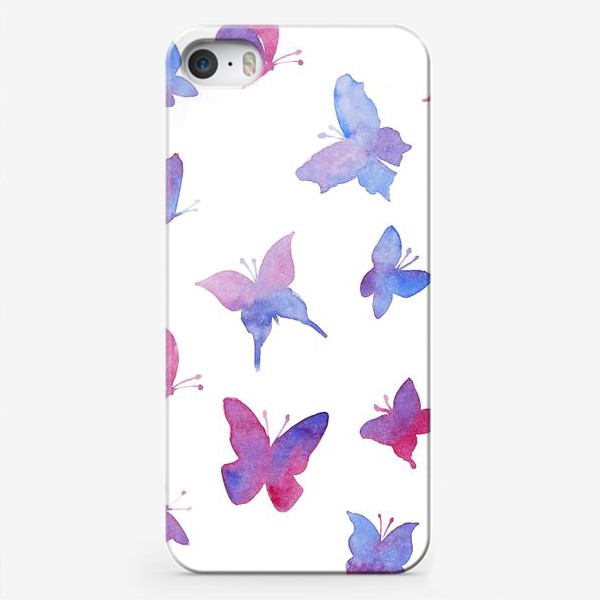 Чехол iPhone «Акварельные бабочки на белом фоне »