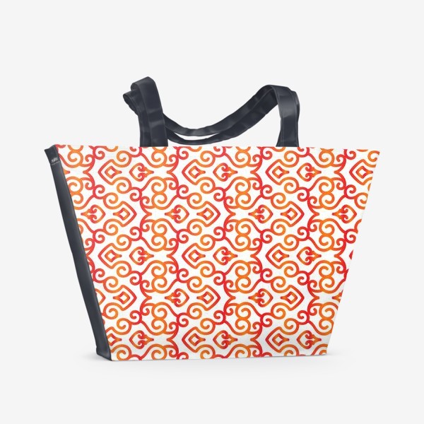 Пляжная сумка «Азиатский орнамент с красно-желтым градиентом №1»