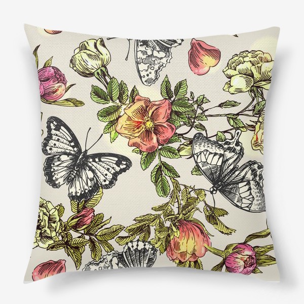 Подушка «Бабочки и цветы»