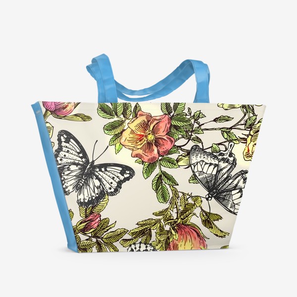 Пляжная сумка «Бабочки и цветы»