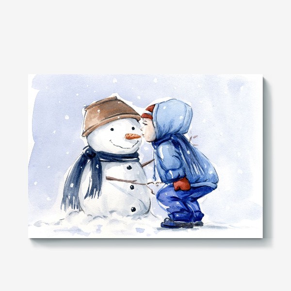 Холст «Снеговик и ребенок»